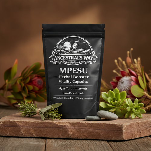 Mpesu Herbal Booster Vitality Capsules in Black Mylar Bag